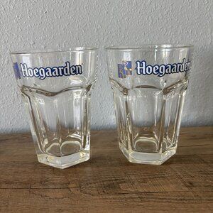 Hoegaarden Belgium Beer Glass Set of 2 Hexagon Shape. 33L Pint  Clear Logo